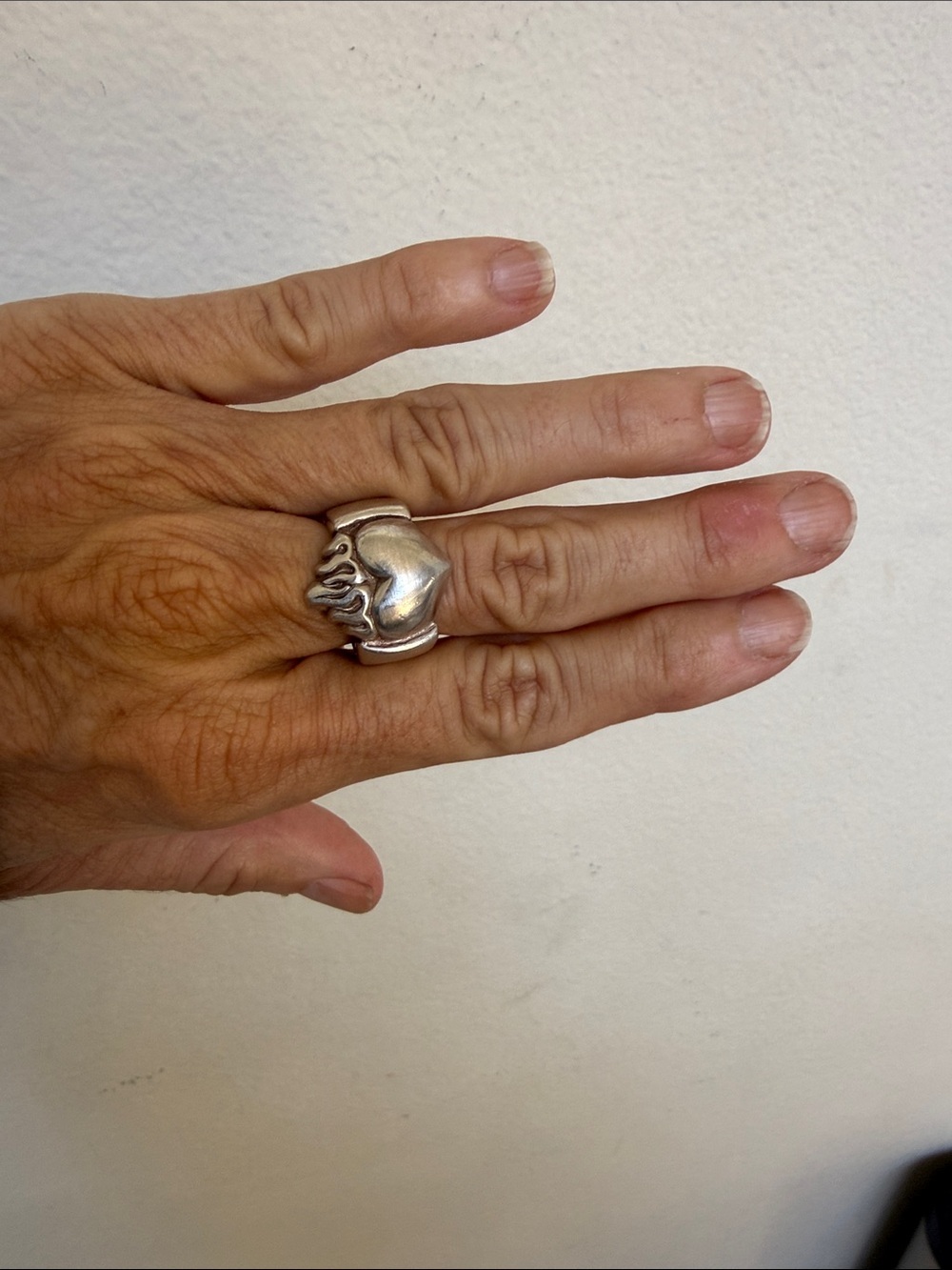 Sterling Silver heavy chunky Heart Flame Ring - Size 6 925